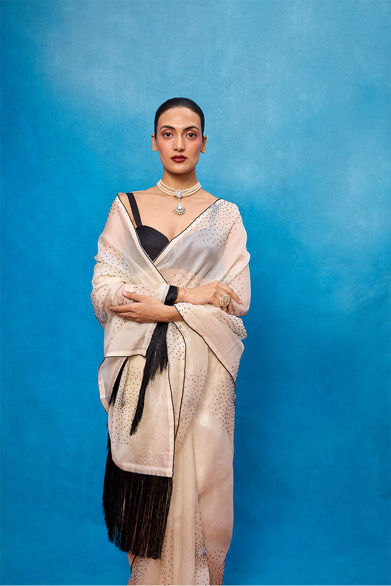 Saree Blouse Fabric Off-white Ice-blue
