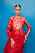 Saree Blouse Fabric Red Off-White