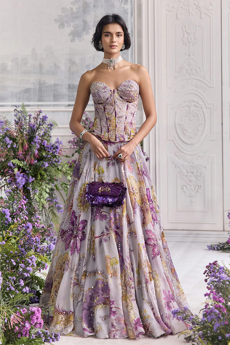 Corset Lehenga Lilac Steel