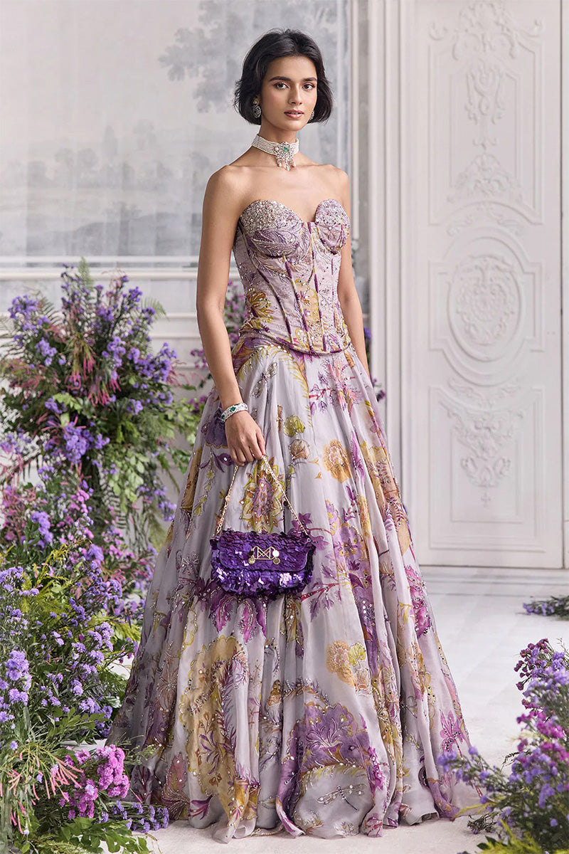 Corset Lehenga Lilac Steel