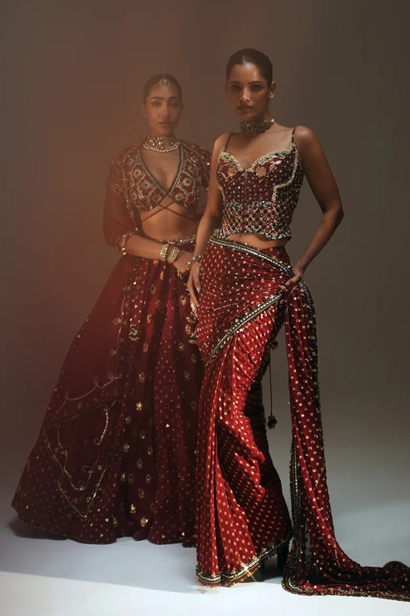 Draped Saree Corset Sindoori Red