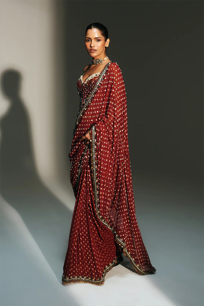 Draped Saree Corset Sindoori Red
