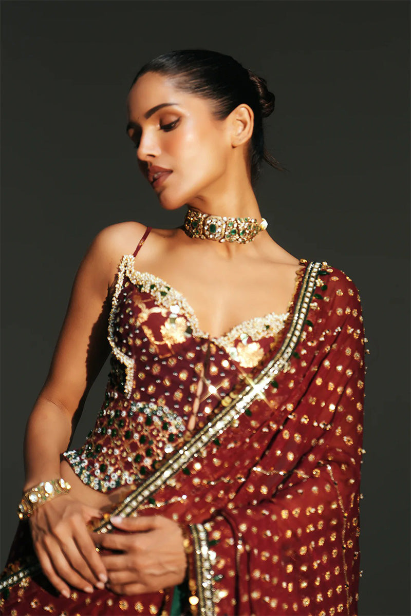 Draped Saree Corset Sindoori Red