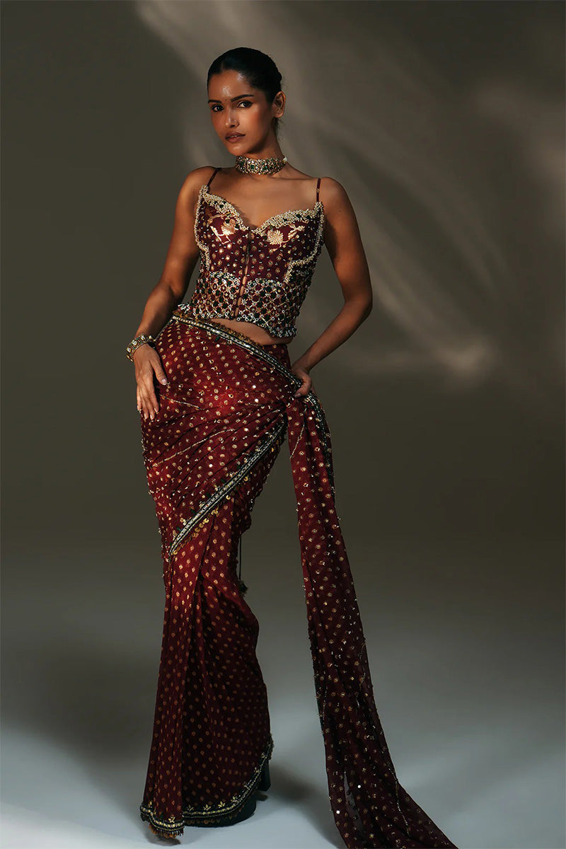 Draped Saree Corset Sindoori Red