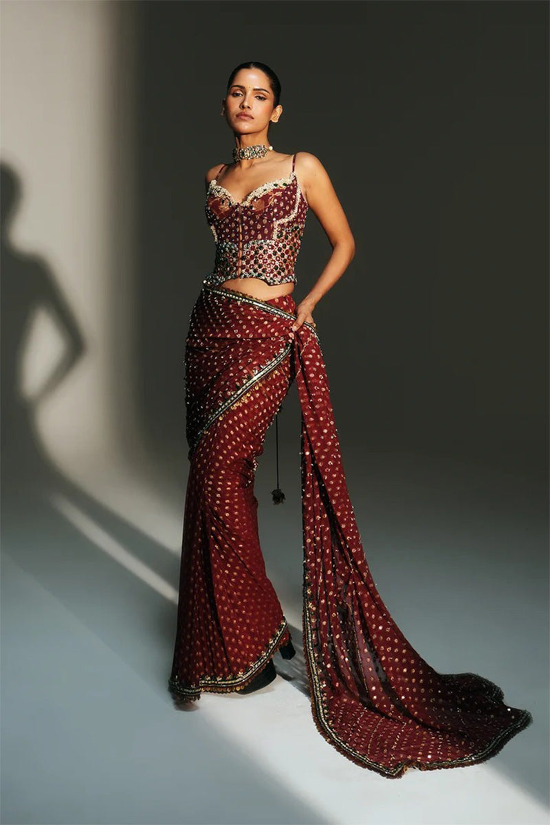 Draped Saree Corset Sindoori Red