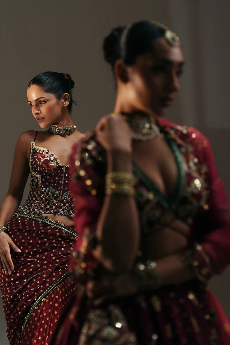 Draped Saree Corset Sindoori Red