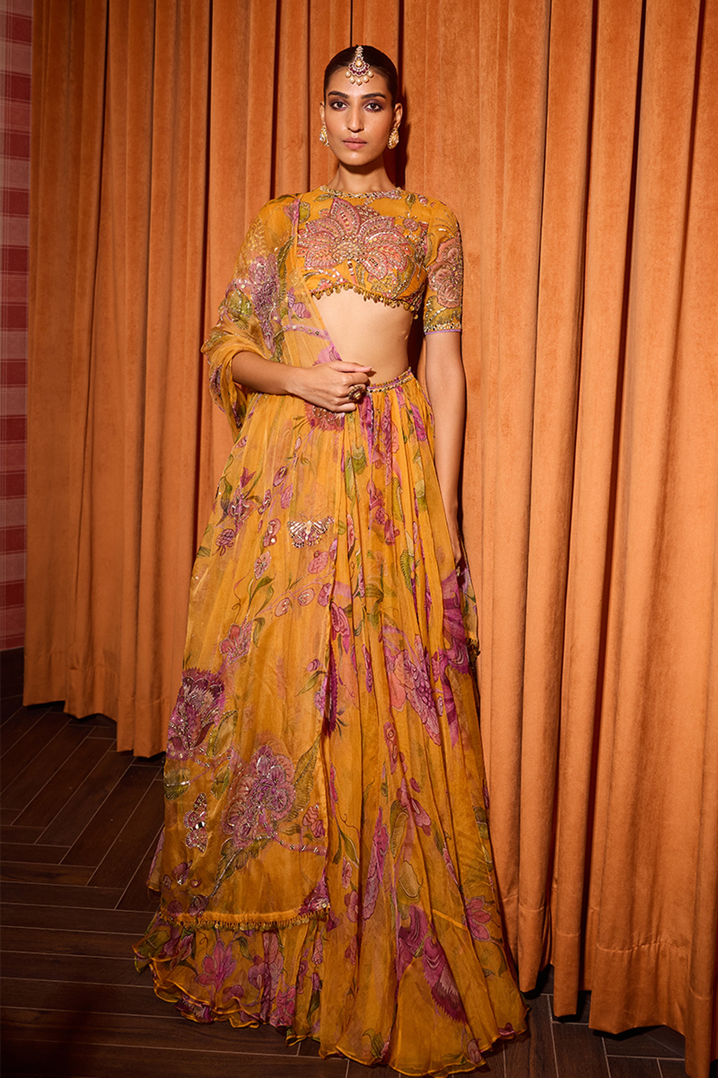 MAHIMA MAHAJAN LEHENGA BLOUSE DUPATTA KESAR