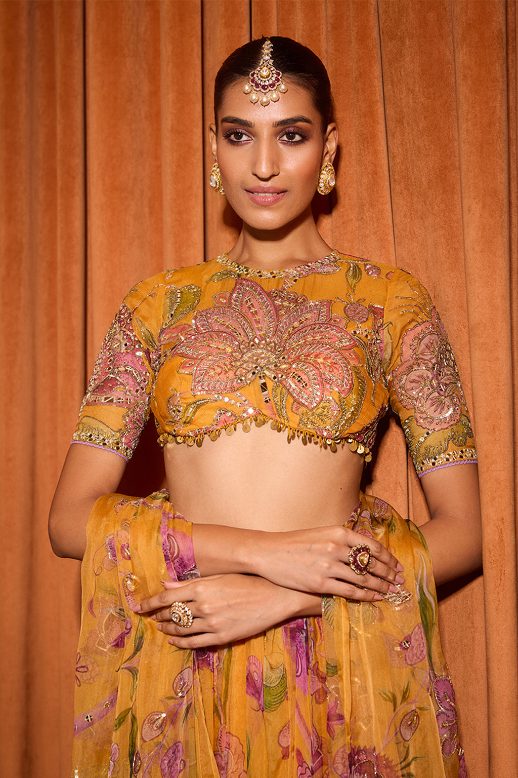 LEHENGA BLOUSE DUPATTA KESAR