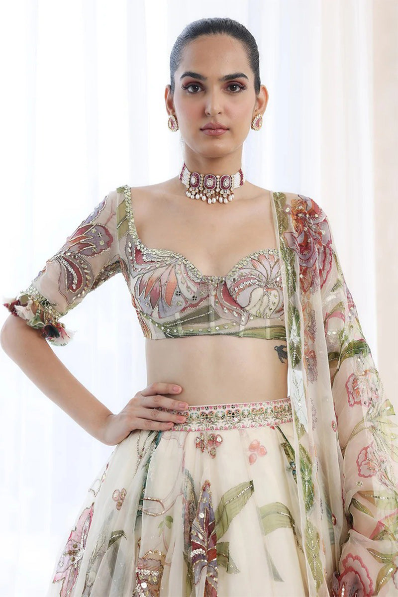 Lehenga Blouse Dupatta Ivory-Multi