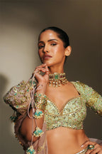 Lehenga Blouse Dupatta Pista-Green-Blush-Pink