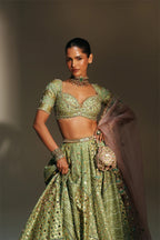 Lehenga Blouse Dupatta Pista-Green-Blush-Pink