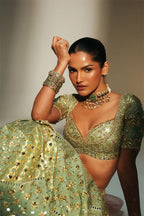 Lehenga Blouse Dupatta Pista-Green-Blush-Pink
