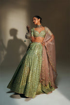 Lehenga Blouse Dupatta Pista-Green-Blush-Pink