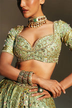 Lehenga Blouse Dupatta Pista-Green-Blush-Pink