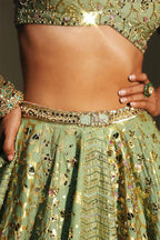 Lehenga Blouse Dupatta Pista-Green-Blush-Pink