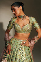 Lehenga Blouse Dupatta Pista-Green-Blush-Pink