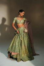 Lehenga Blouse Dupatta Pista-Green-Blush-Pink