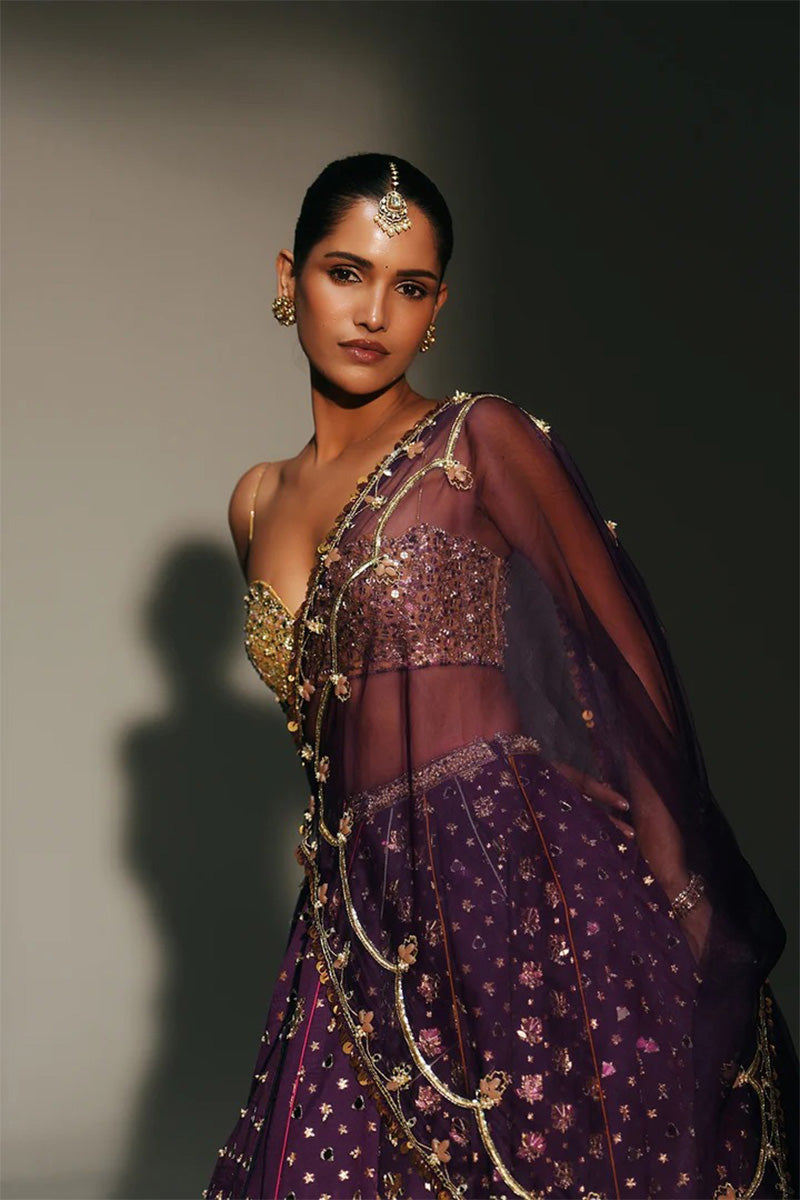 Lehenga Blouse Dupatta Grapevine-Gold