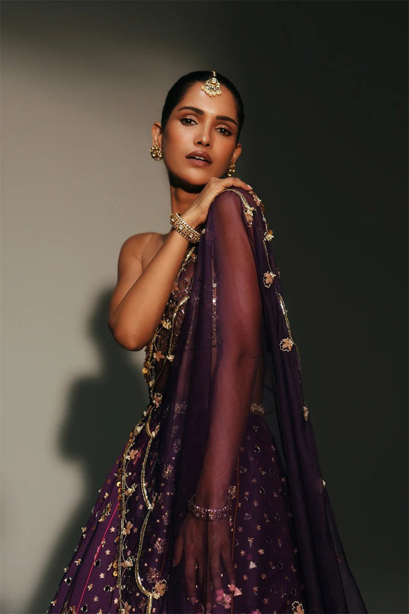 Lehenga Blouse Dupatta Grapevine-Gold