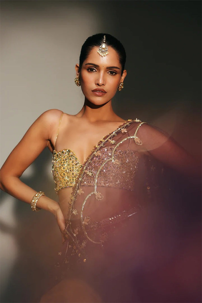 Lehenga Blouse Dupatta Grapevine-Gold