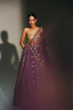 Lehenga Blouse Dupatta Grapevine-Gold