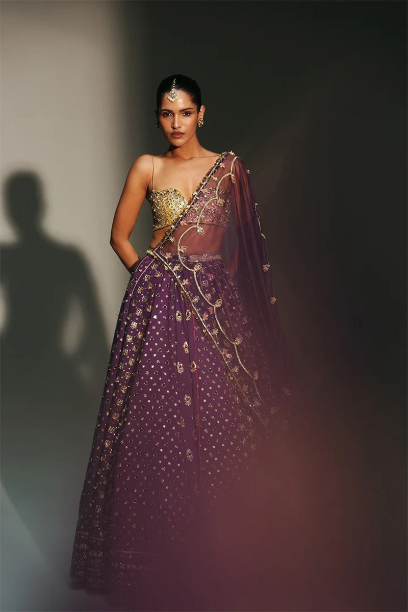 Lehenga Blouse Dupatta Grapevine-Gold