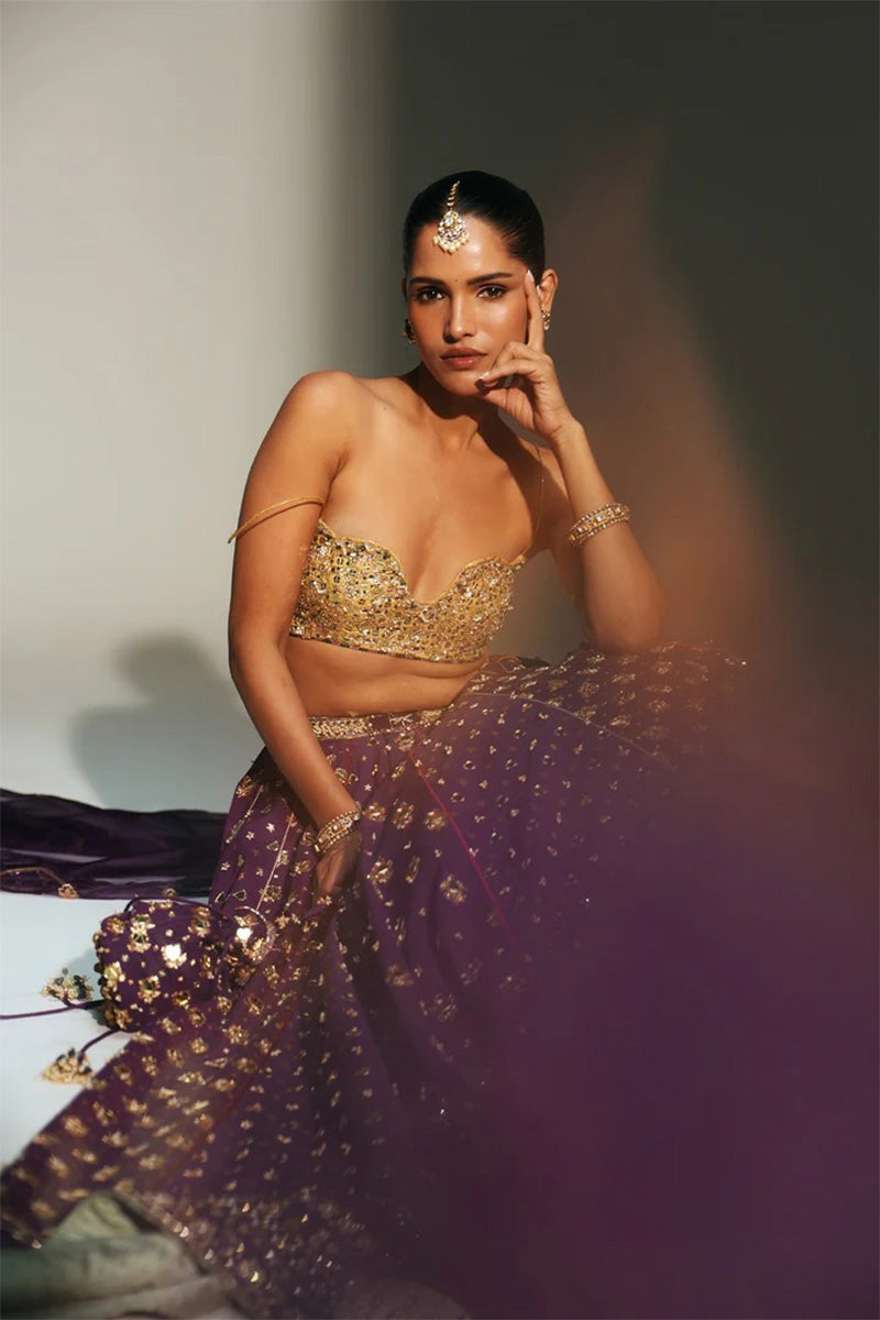Lehenga Blouse Dupatta Grapevine-Gold