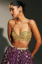 Lehenga Blouse Dupatta Grapevine-Gold