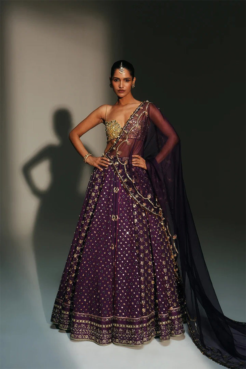 Lehenga Blouse Dupatta Grapevine-Gold