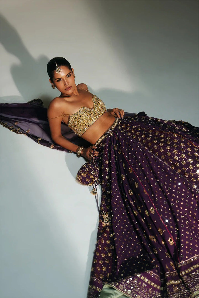 Lehenga Blouse Dupatta Grapevine-Gold