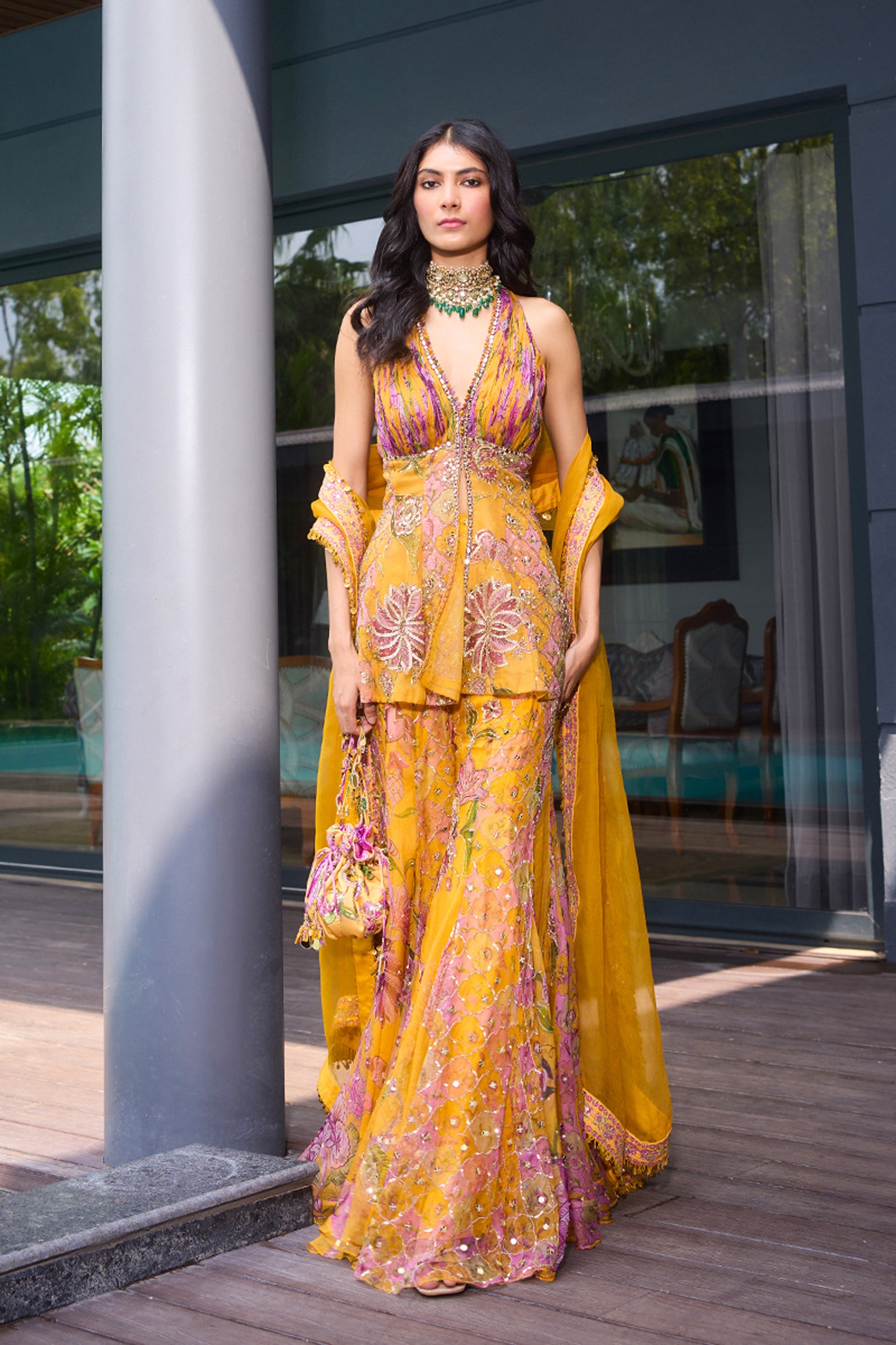 MAHIMA MAHAJAN SHARARA DUPATTA PEPLUM YELLOW