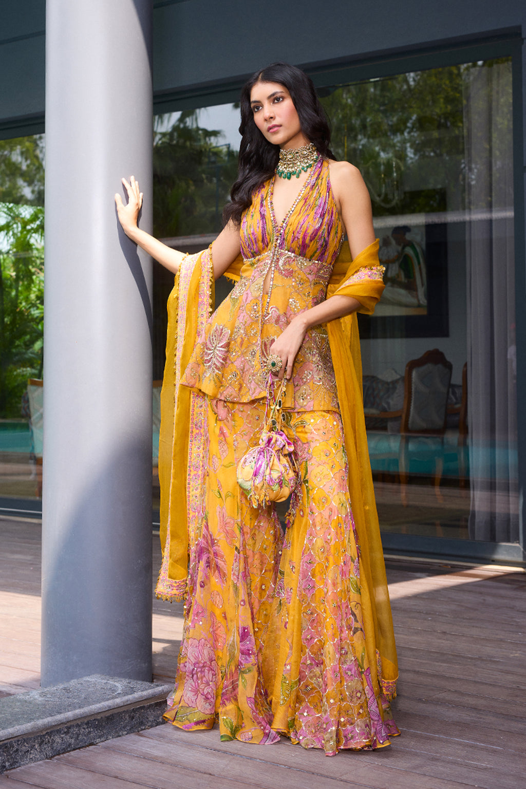 SHARARA DUPATTA PEPLUM YELLOW
