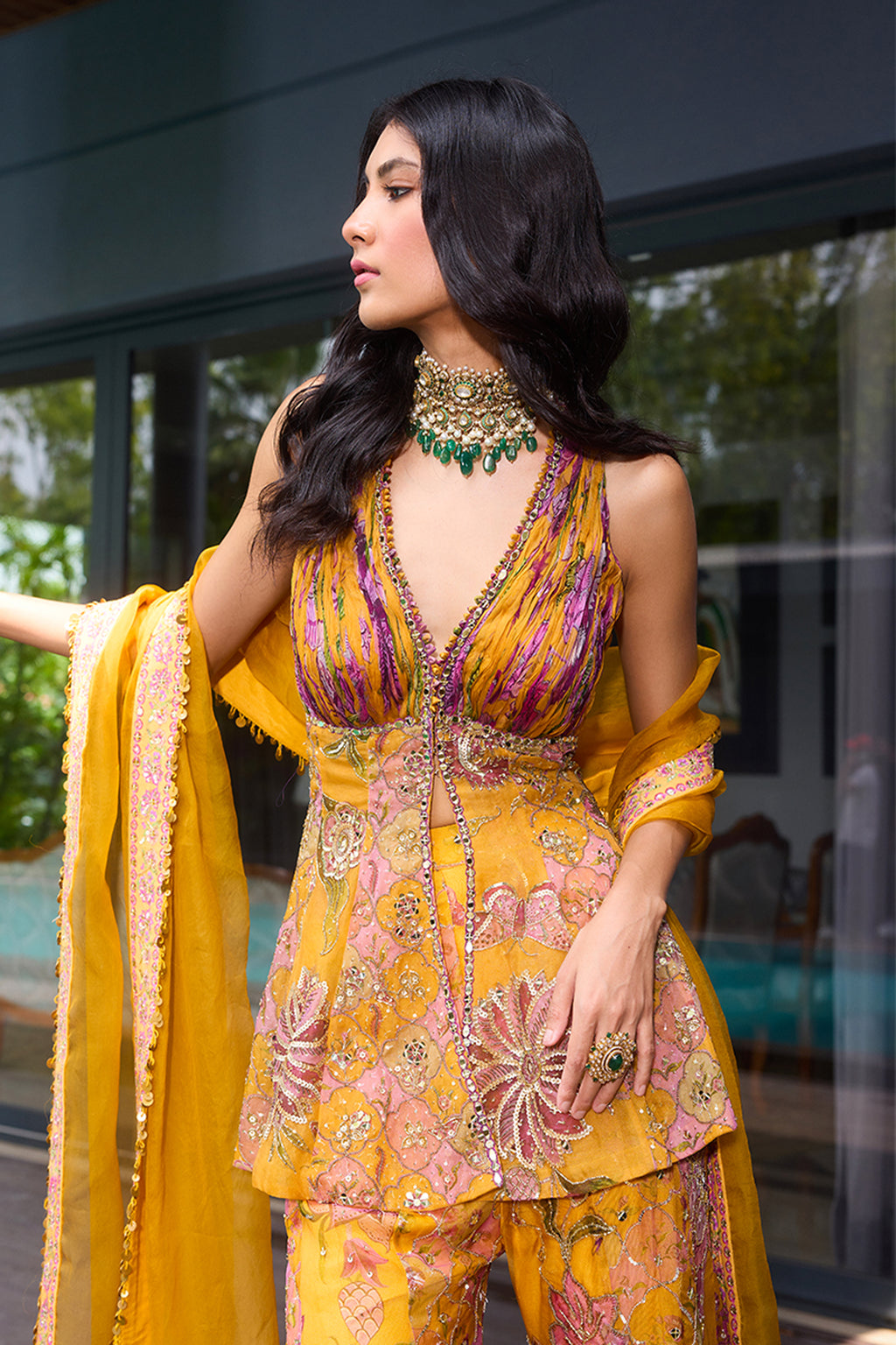 SHARARA DUPATTA PEPLUM YELLOW