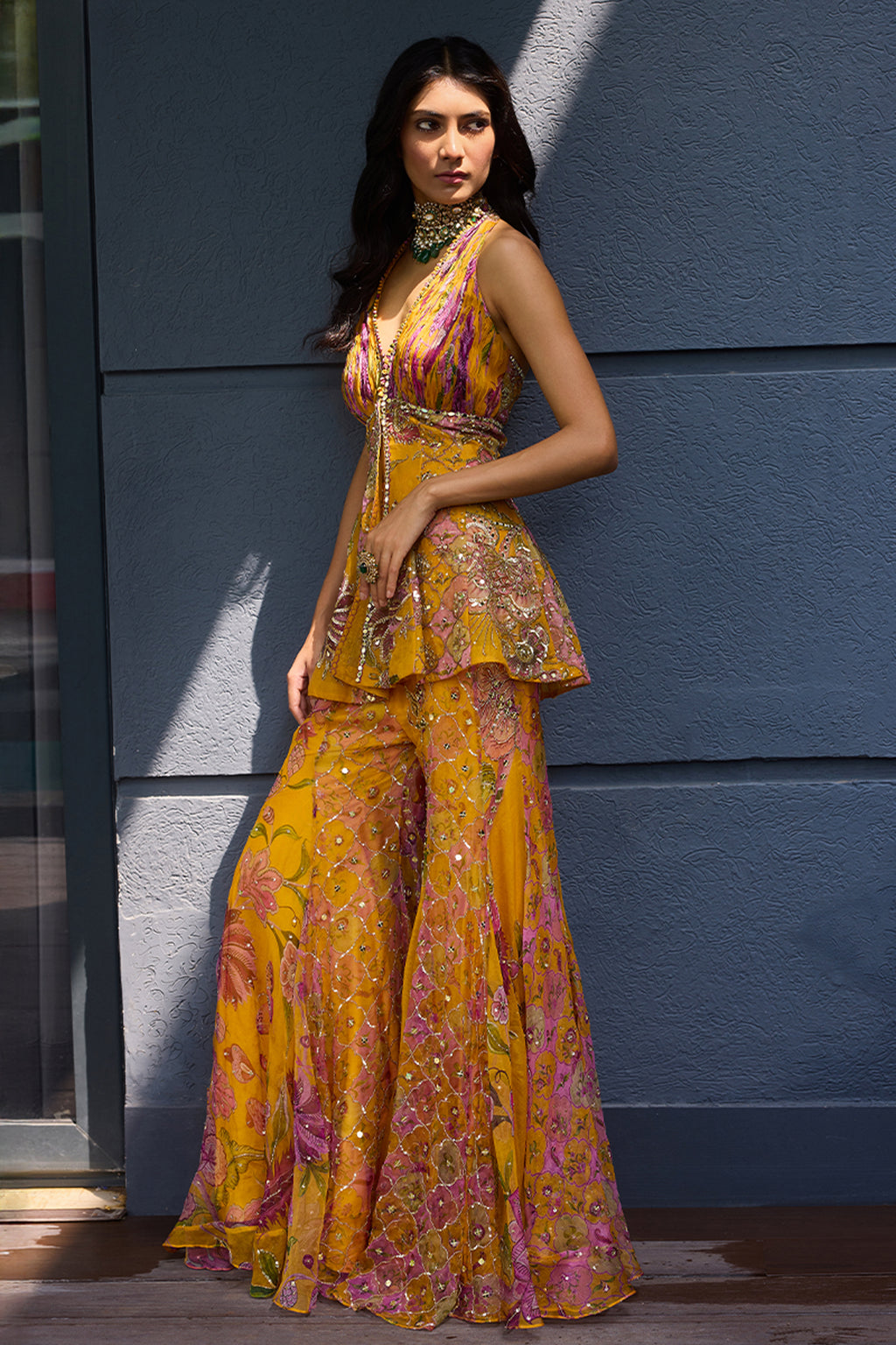 SHARARA DUPATTA PEPLUM YELLOW