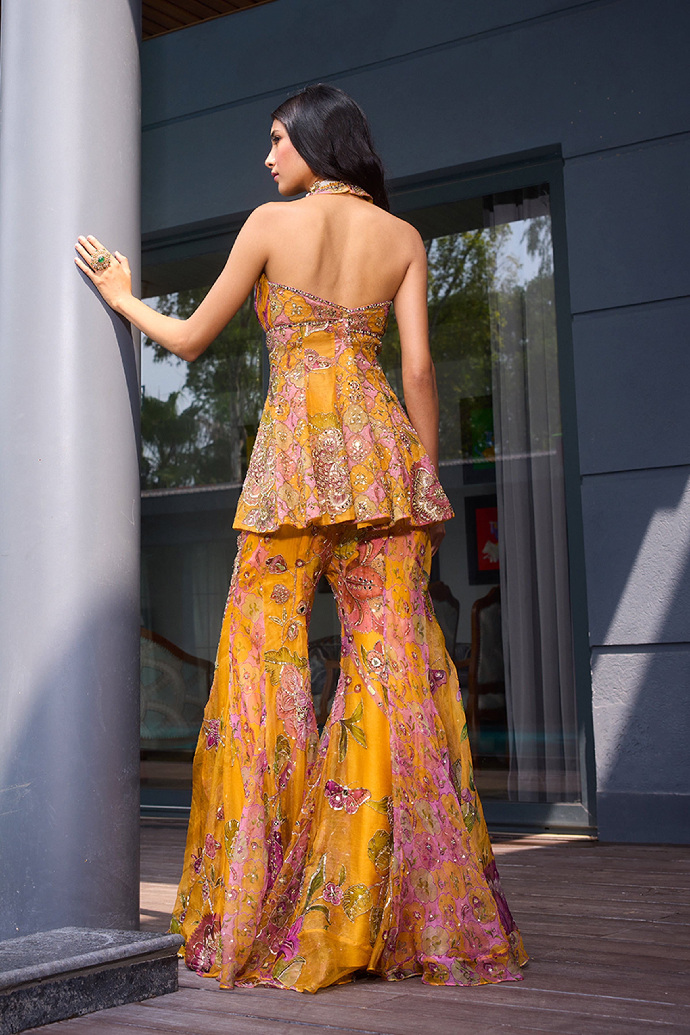 SHARARA DUPATTA PEPLUM YELLOW