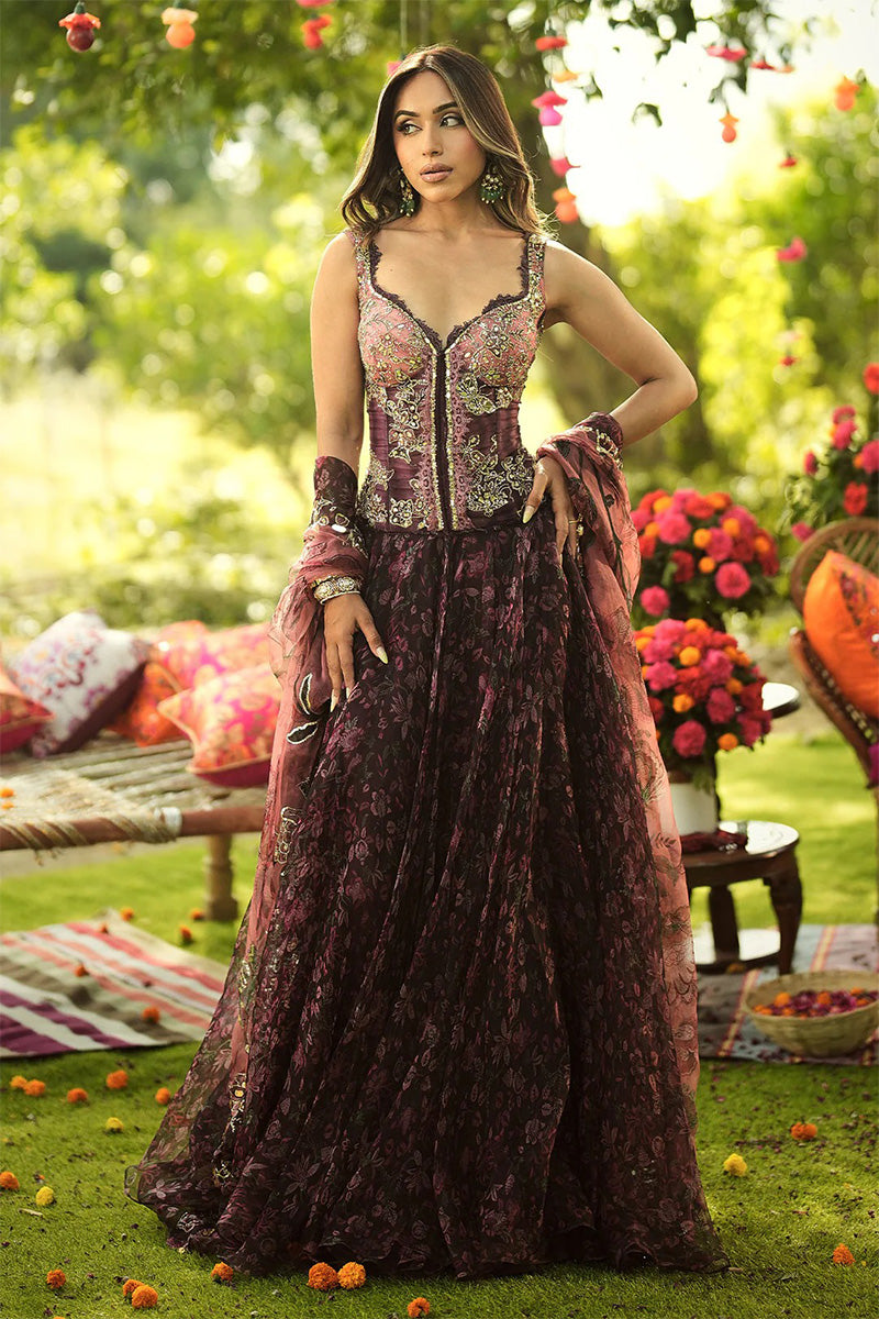 Skirt Corset Dupatta Burgundy