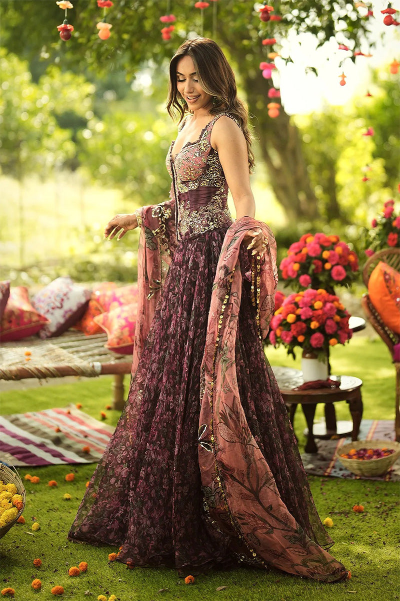 Skirt Corset Dupatta Burgundy
