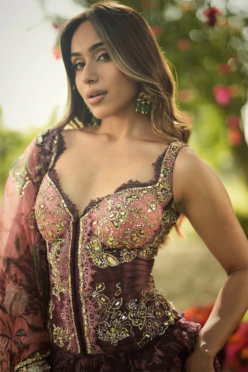 Skirt Corset Dupatta Burgundy