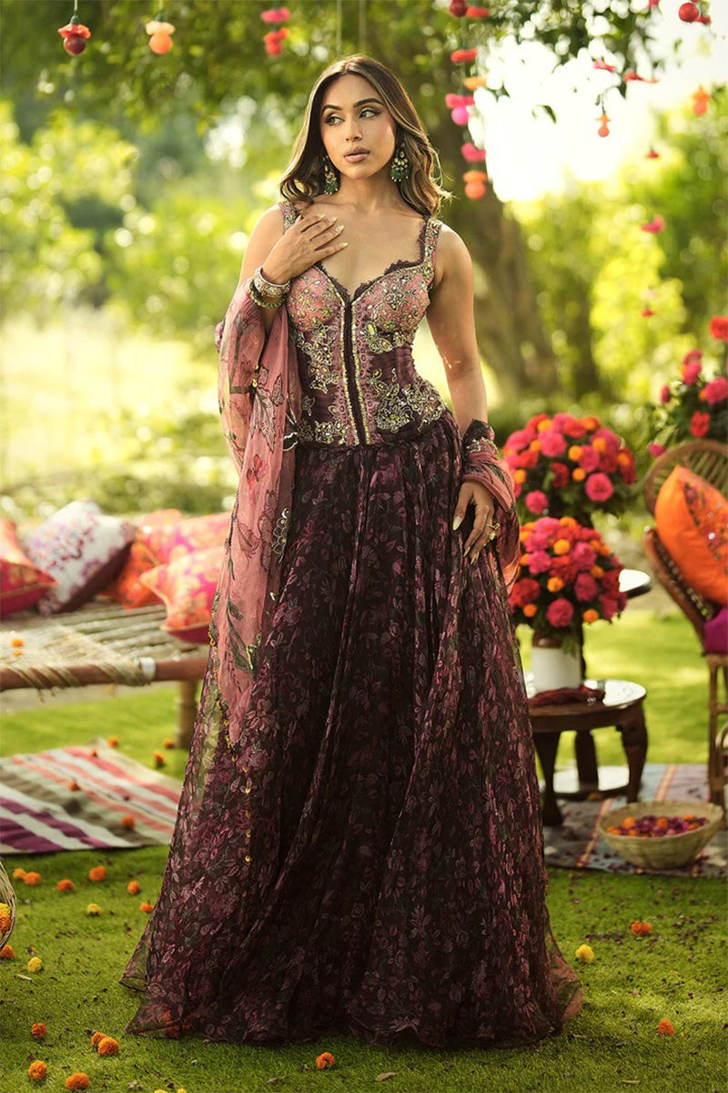 Skirt Corset Dupatta Burgundy