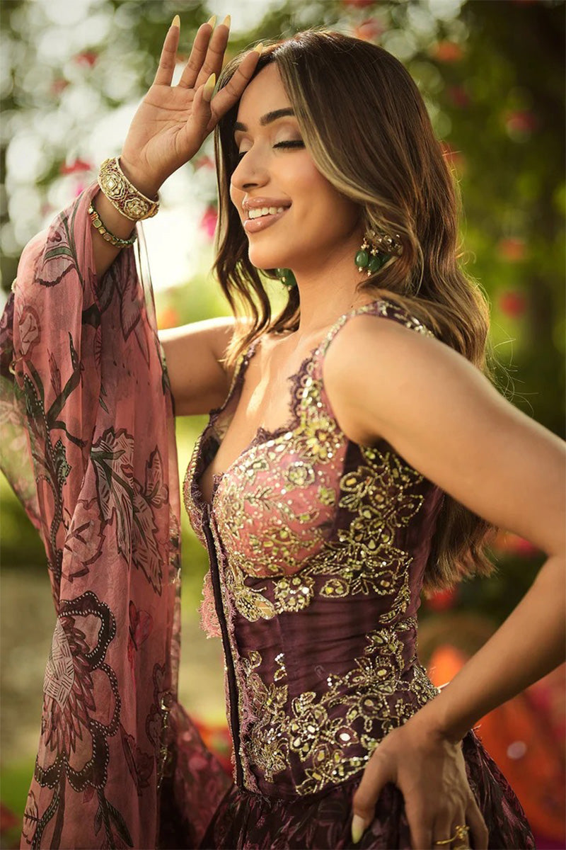 Skirt Corset Dupatta Burgundy