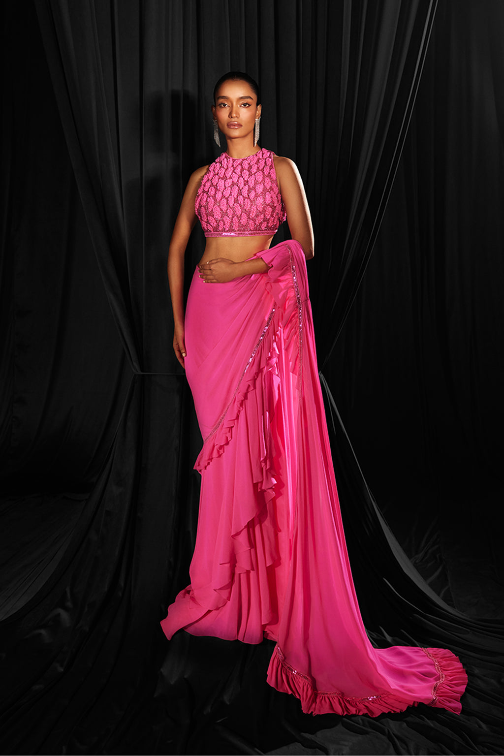 DRAPE SAREE BLOUSE FUCHSIA PINK