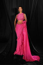 DRAPE SAREE BLOUSE FUCHSIA PINK