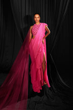 DRAPE SAREE BLOUSE FUCHSIA PINK