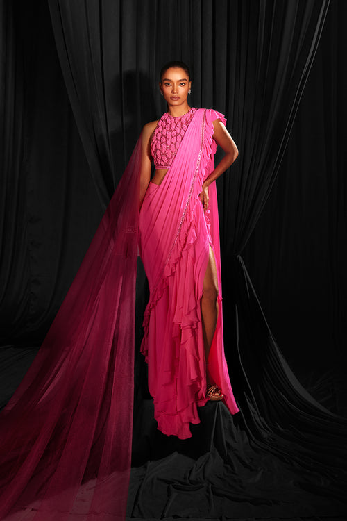 DRAPE SAREE BLOUSE FUCHSIA PINK