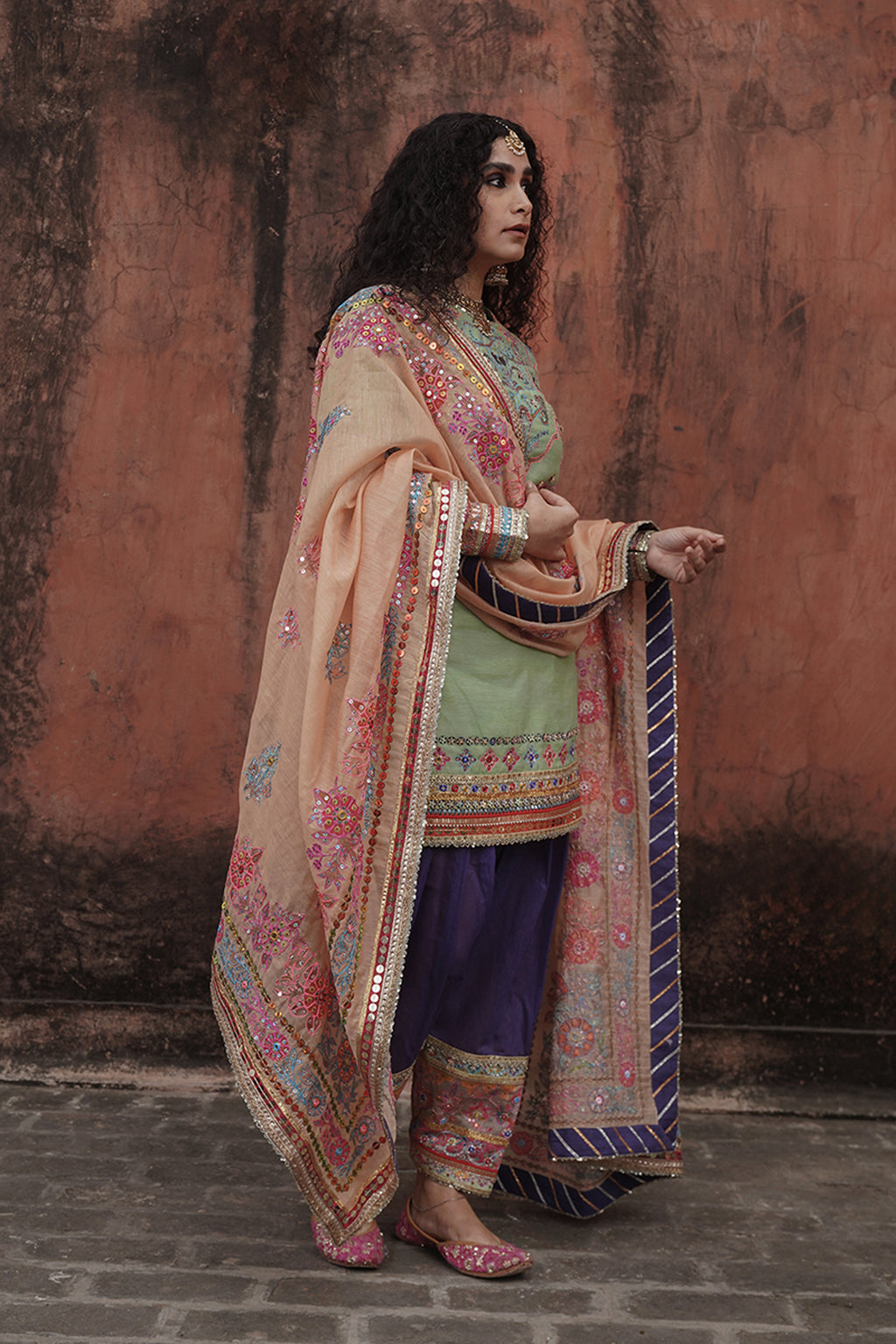 KURTA PANT DUPATTA GREEN PURPLE
