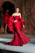 Lehenga Corset Cape Red