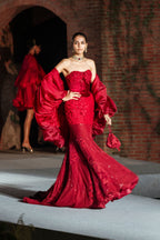 Lehenga Corset Cape Red