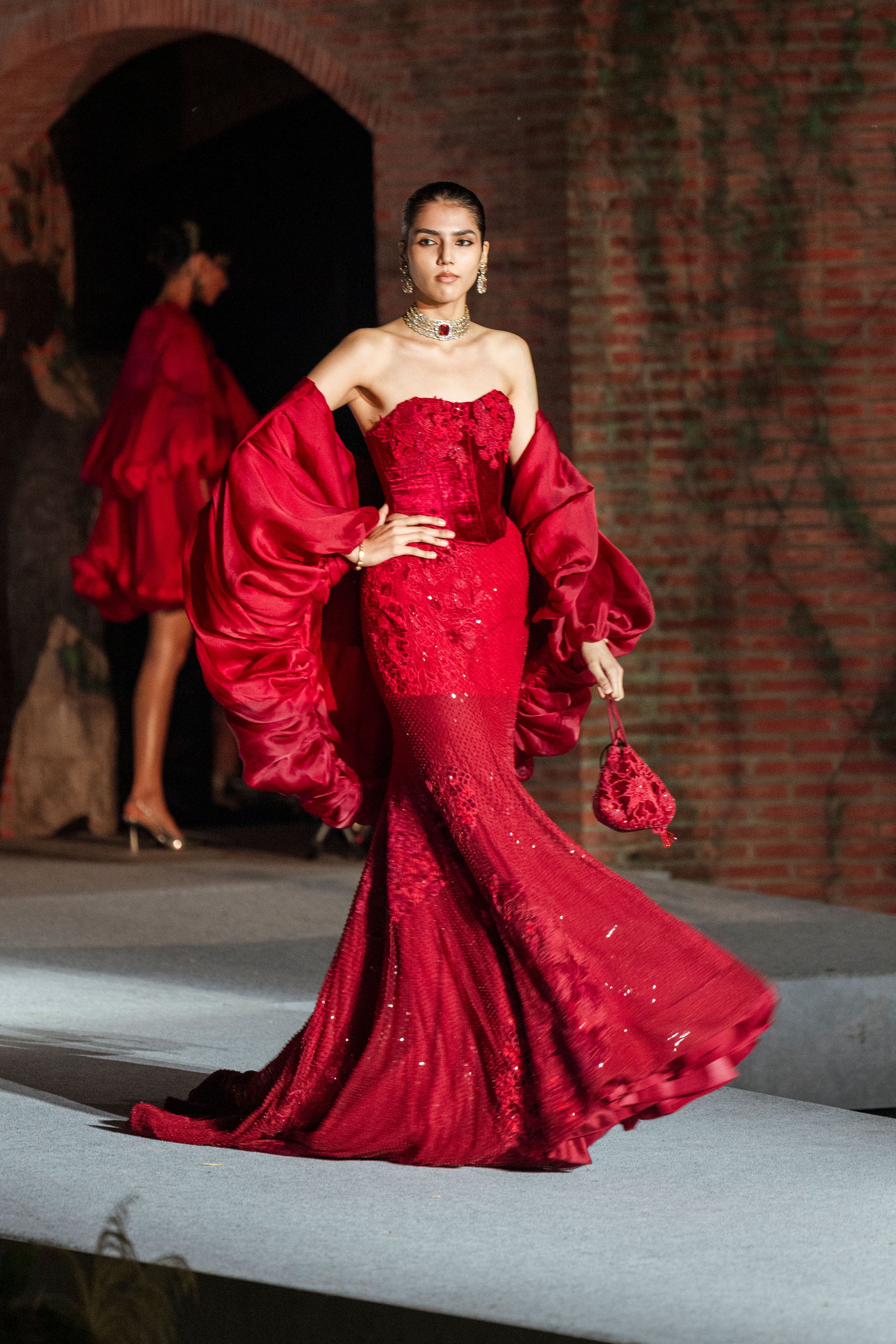 Lehenga Corset Cape Red