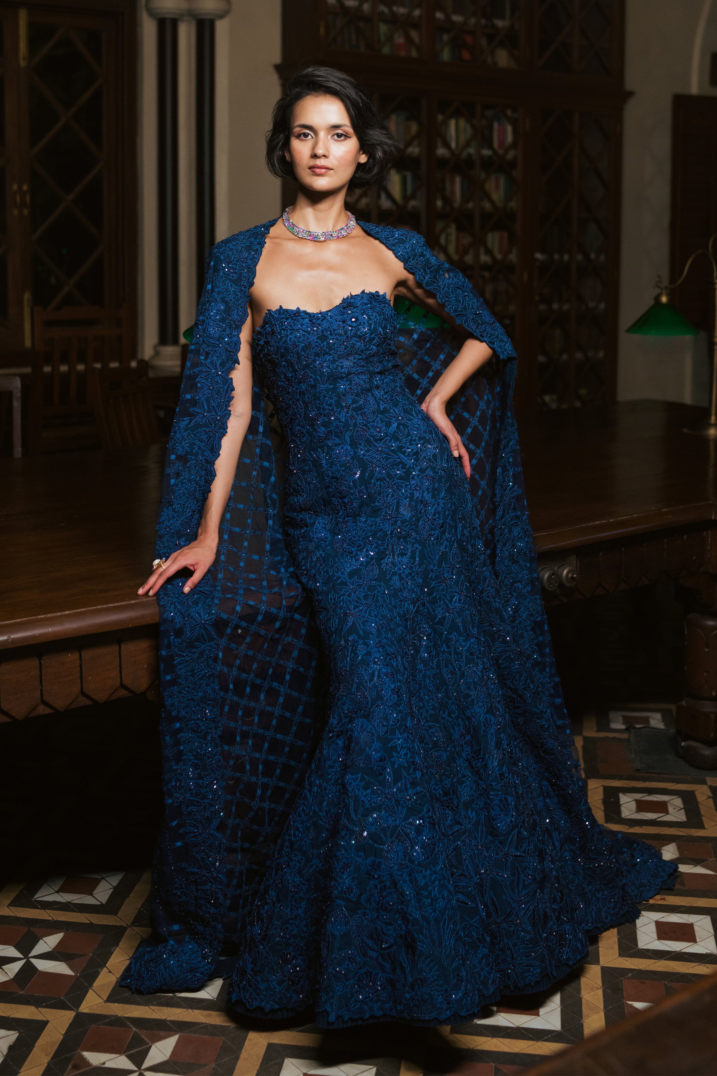 Gown Cape Champagne Navy Blue