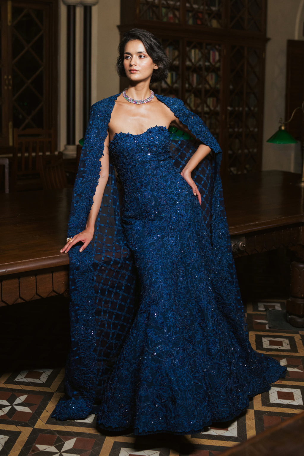 Gown Cape Champagne Navy Blue